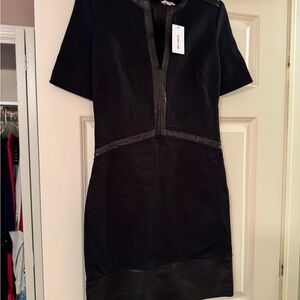 NWT Helmut Lang Black Mini Dress with Leather Accents